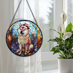 Christmas Dog Stained Glass Suncatcher | Unique Holiday Gift for Dog Lovers | Shiba Inu 2