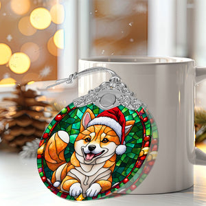 Christmas Dog Stained Glass Ornament | Unique Holiday Gift for Dog Lovers | Shiba Inu