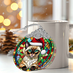 Christmas Cat Stained Glass Ornament | Unique Holiday Gift for Cat Lovers | Siamese