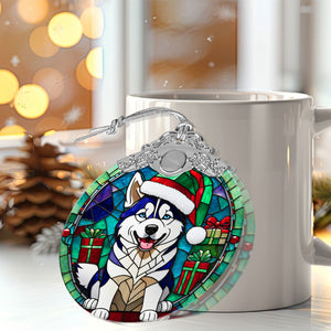 Christmas Dog Stained Glass Ornament | Unique Holiday Gift for Dog Lovers | Siberian Husky