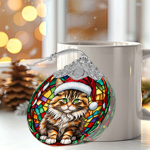 Christmas Cat Stained Glass Ornament | Unique Holiday Gift for Cat Lovers | Siberian