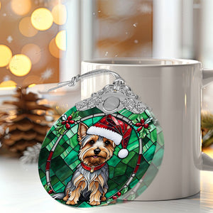 Christmas Dog Stained Glass Ornament | Unique Holiday Gift for Dog Lovers | Silky Terrier