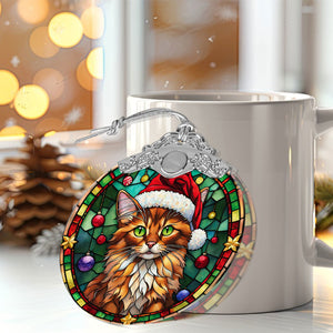 Christmas Cat Stained Glass Ornament | Unique Holiday Gift for Cat Lovers | Somali Cat