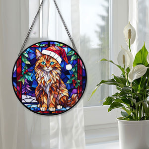 Christmas Cat Stained Glass Suncatcher | Unique Holiday Gift for Cat Lovers | Somali Cat