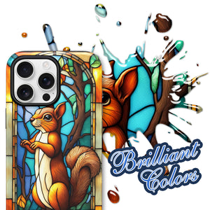 Squirrel Stained Glass for iPhone 16 Pro Max Case, Squirrel iPhone 16 Pro Max Case, Squirrel Phone case, Stained Glass Phone Case