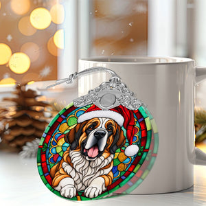 Christmas Dog Stained Glass Ornament | Unique Holiday Gift for Dog Lovers | St. Bernard