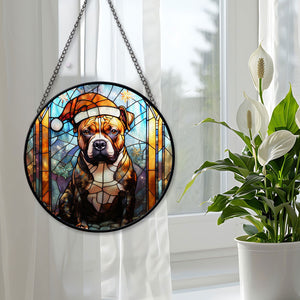 Christmas Dog Stained Glass Suncatcher | Unique Holiday Gift for Dog Lovers | Staffordshire Bull Terrier