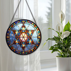 Star of David Stained Glass Suncatcher, Star of David Suncatcher for Windows Stained Glass