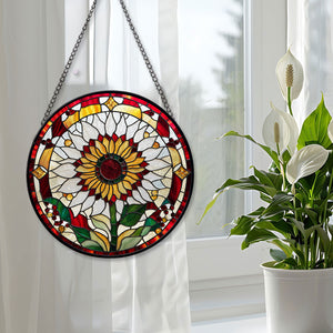 Sunflower Stained Glass Suncatcher, Sunflower Suncatcher for Windows Stained Glass