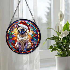 Christmas Cat Stained Glass Suncatcher | Unique Holiday Gift for Cat Lovers | TonkinesecCat