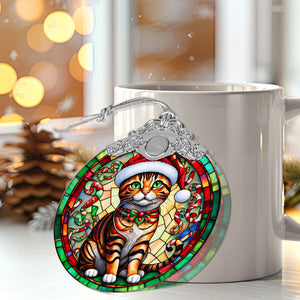 Christmas Cat Stained Glass Ornament | Unique Holiday Gift for Cat Lovers | Toyger