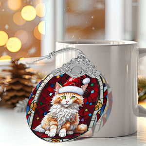 Christmas Cat Stained Glass Ornament | Unique Holiday Gift for Cat Lovers | Turkish Angora Cat