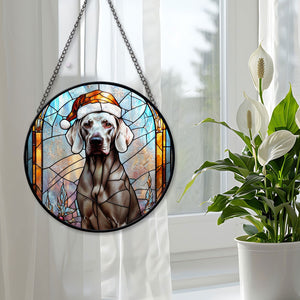 Christmas Dog Stained Glass Suncatcher | Unique Holiday Gift for Dog Lovers | Weimaraner