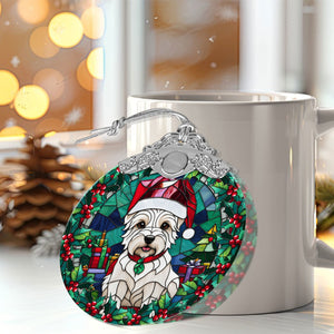 Christmas Dog Stained Glass Ornament | Unique Holiday Gift for Dog Lovers | West Highland White Terrier