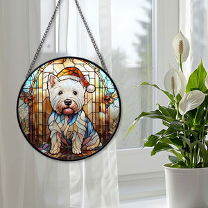 Christmas Dog Stained Glass Suncatcher | Unique Holiday Gift for Dog Lovers | West Highland White Terrier