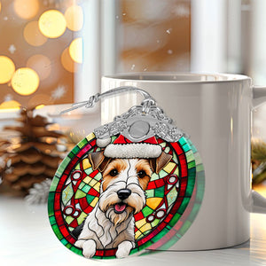 Christmas Dog Stained Glass Ornament | Unique Holiday Gift for Dog Lovers | Wire Fox Terrier