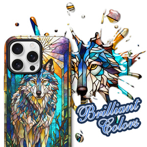 Wolf Stained Glass for iPhone 16 Pro Max Case, Wolf iPhone 16 Pro Max Case, Wolf Phone case, Stained Glass Phone Case