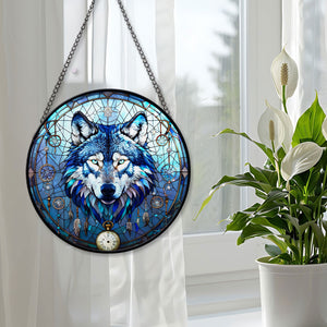 Wolf Stained Glass Suncatcher, Wolf Suncatcher for Windows Stained Glass