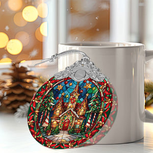 castle Stained Glass Christmas Glass Ornament, Elegant Holiday Décor for Your Tree, Glass Ornament christmas 2024