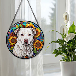 Dog Sunflower Stained Glass Suncatcher, Dog Sunflower Suncatchers for Windows Stained Glass