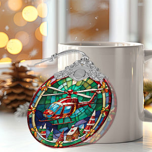 Helicopter Stained Glass Christmas Glass Ornament, Elegant Holiday Décor for Your Tree, Glass Ornament christmas A02