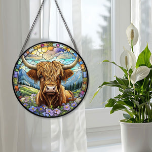 Highland Cow Stained Glass Suncatcher, Highland Cow Suncatchers for Windows Stained Glass