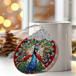 peacock Stained Glass Christmas Glass Ornament, Elegant Holiday Décor for Your Tree, Glass Ornament christmas A02