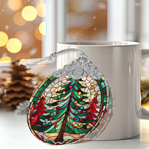 Pine tree Stained Glass Christmas Glass Ornament, Elegant Holiday Décor for Your Tree, Glass Ornament christmas 2024