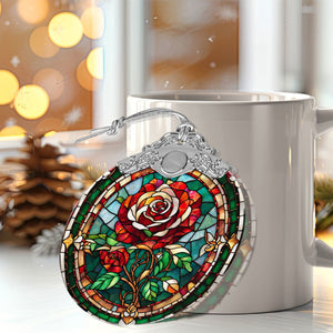 Rose Stained Glass Christmas Glass Ornament, Elegant Holiday Décor for Your Tree, Glass Ornament christmas 2024