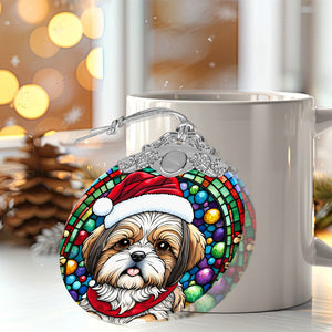 Christmas Dog Stained Glass Ornament | Unique Holiday Gift for Dog Lovers | Shih Tzu