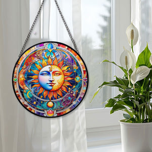 Sun & Moon Stained Glass Suncatcher, Sun & Moon Suncatchers for Windows Stained Glass