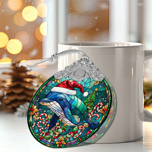 Whale Stained Glass Christmas Glass Ornament, Elegant Holiday Décor for Your Tree, Glass Ornament christmas 2024