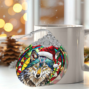 Wolf Stained Glass Christmas Glass Ornament, Elegant Holiday Décor for Your Tree, Glass Ornament christmas 2024