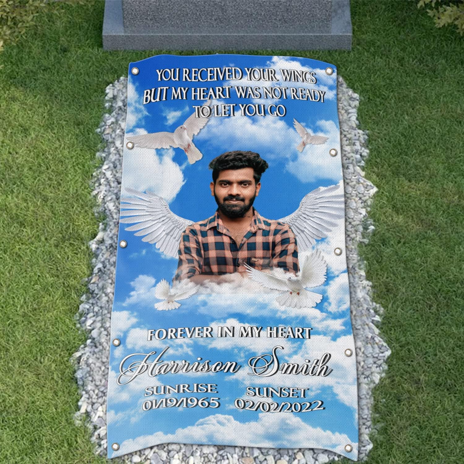 Custom Memorial Grave Blanket : Your wings were ready, in loving memory