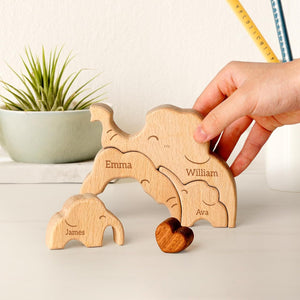 Custom Elephant Dad Wooden Puzzle Father’s Day, Personalized Elephant Wooden Engraved Wooden Animal Family Puzzle