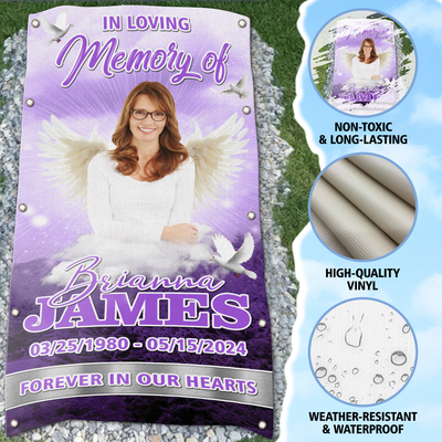 Custom Memorial Grave Blanket : in loving memory of , Forever in our hearts 02