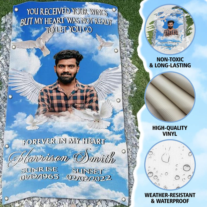 Custom Memorial Grave Blanket : Your wings were ready, in loving memory