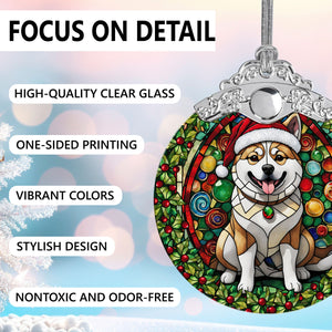 Christmas Dog Stained Glass Ornament | Unique Holiday Gift for Dog Lovers | Akita Inu