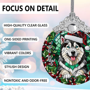 Christmas Dog Stained Glass Ornament | Unique Holiday Gift for Dog Lovers | Alaskan Malamute