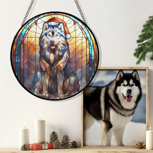 Christmas Dog Stained Glass Suncatcher | Unique Holiday Gift for Dog Lovers | Alaskan Malamute