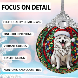 Christmas Dog Stained Glass Ornament | Unique Holiday Gift for Dog Lovers | American Eskimo