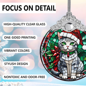 Christmas Cat Stained Glass Ornament | Unique Holiday Gift for Cat Lovers | American Shorthair Cat