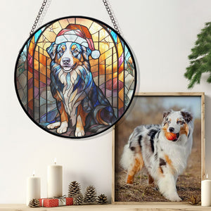 Christmas Dog Stained Glass Suncatcher | Unique Holiday Gift for Dog Lovers | Australian Shepherd