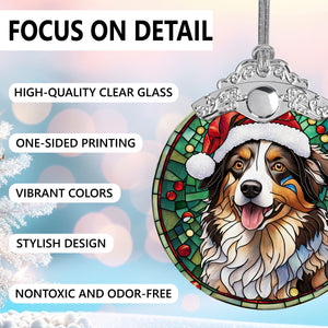 Christmas Dog Stained Glass Ornament | Unique Holiday Gift for Dog Lovers | Australian Shepherd