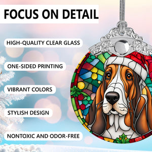 Christmas Dog Stained Glass Ornament | Unique Holiday Gift for Dog Lovers | Basset Hound