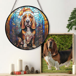 Christmas Dog Stained Glass Suncatcher | Unique Holiday Gift for Dog Lovers | Basset Hound