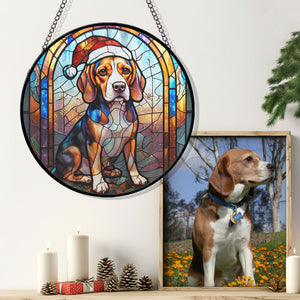 Christmas Dog Stained Glass Suncatcher | Unique Holiday Gift for Dog Lovers | Beagle