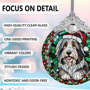 Christmas Dog Stained Glass Ornament | Unique Holiday Gift for Dog Lovers | Bearded Collie