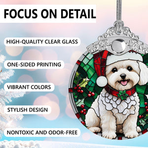 Christmas Dog Stained Glass Ornament | Unique Holiday Gift for Dog Lovers | Bichon Frise