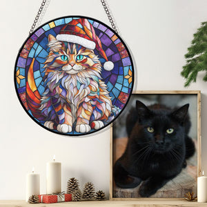 Christmas Cat Stained Glass Suncatcher | Unique Holiday Gift for Cat Lovers | Bombay Cat 02